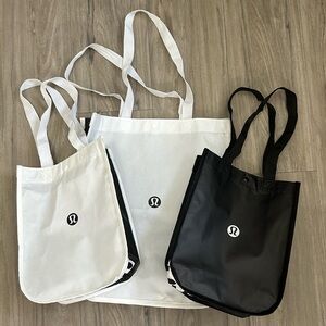Lululemon Reusable Shopping Bags, White and Black, Set of 3